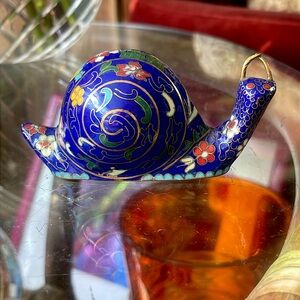 Vintage Chinese brass cloisonné snail figure